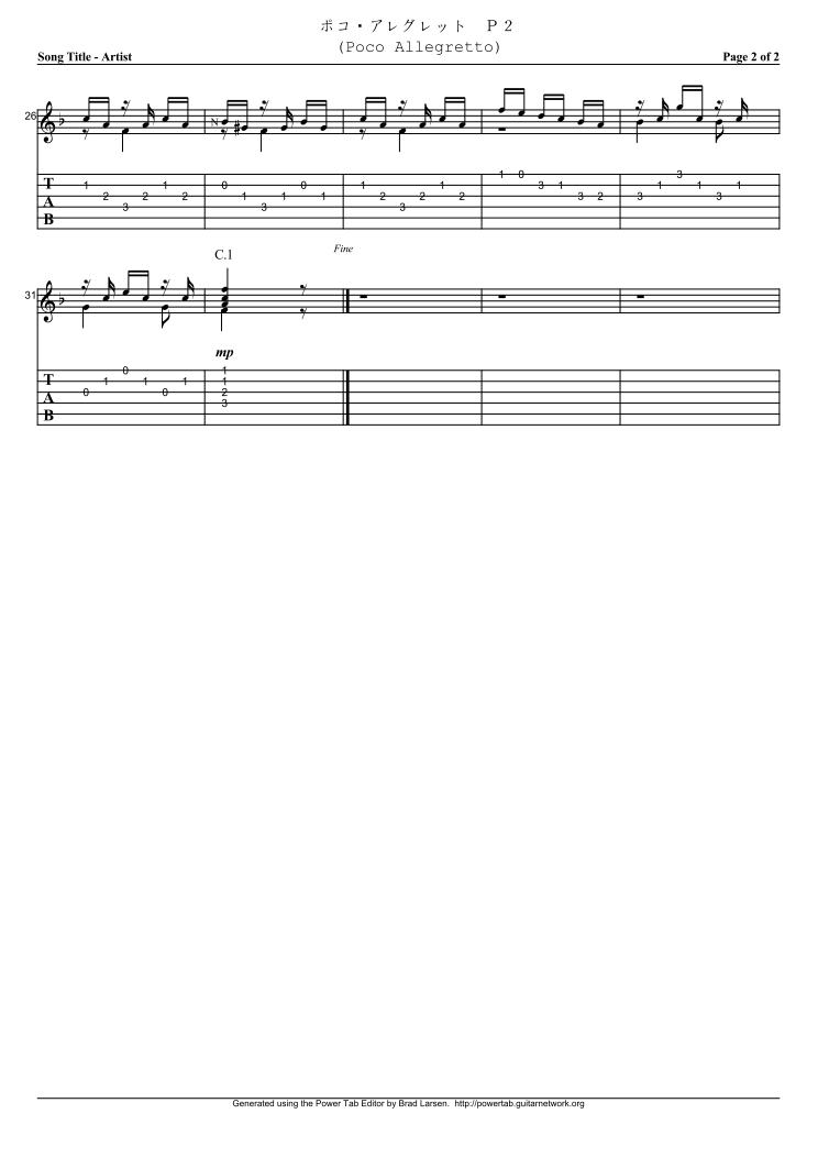 カルリ(F.Carulli)作曲のポコ・アレグレット(Poco Allegretto Op241, no.16)のタブ譜・楽譜 page2