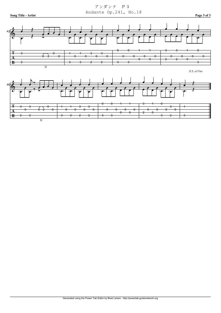  カルリ(F.Carulli)作曲のギター曲アンダンテ(Andante Op.241, No.18)のタブ譜・楽譜 No.3